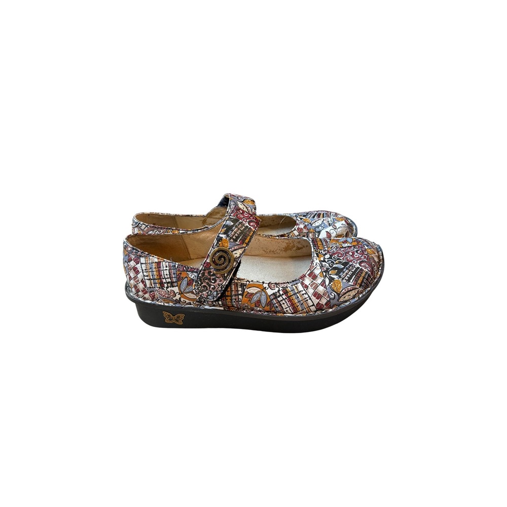 Alegria Paloma Mary Jane Leather Clogs Multi Color Patchwork Print PAL-395 Sz 38